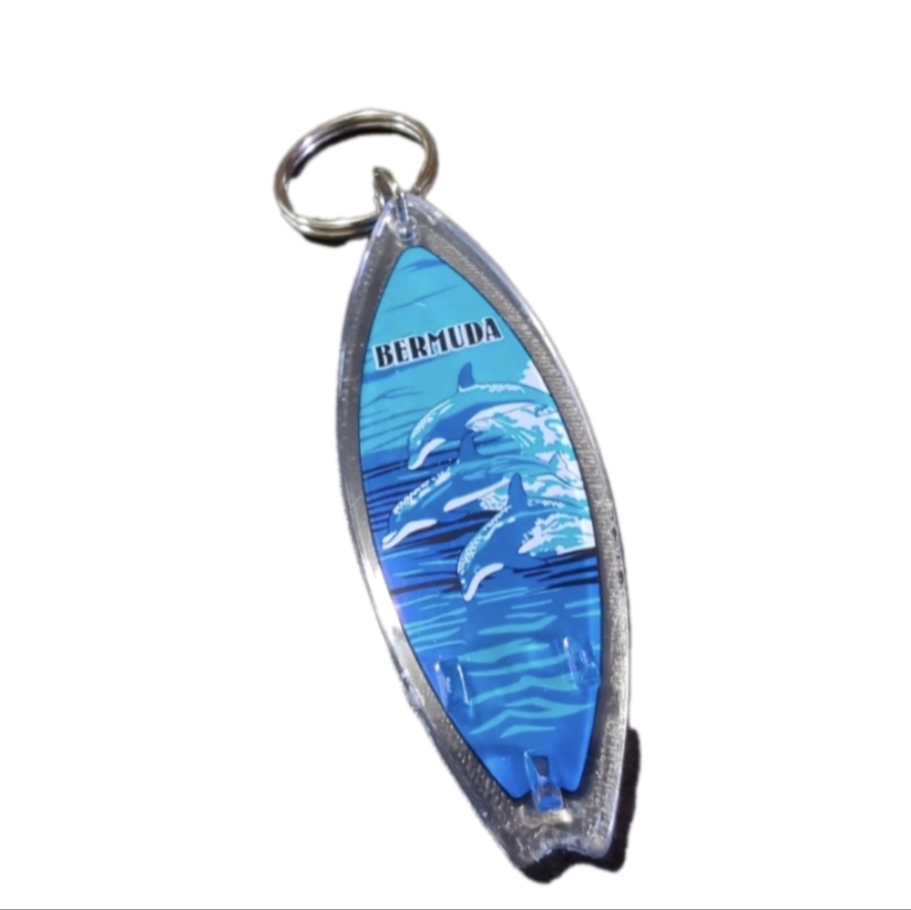Bermuda Dolphins Surfboard Keychain/Key Ring NWOT